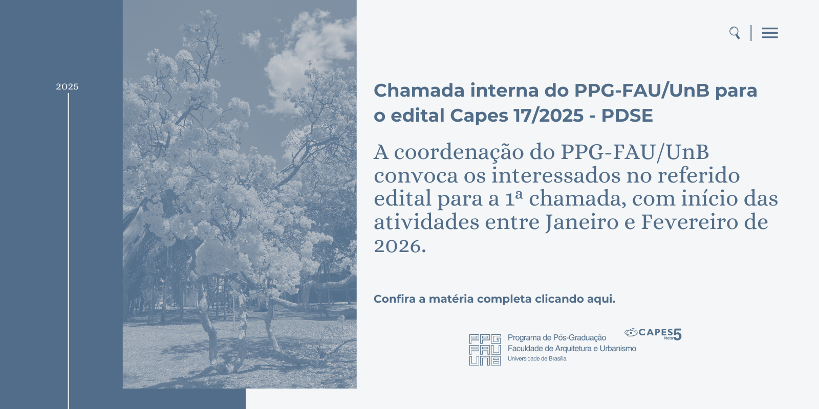 Chamada interna do PPG-FAU/UnB - edital Capes 17/2025 